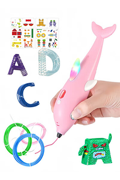 Generic 3D Pen for Kids 3D Printing Pen Printing Paper Painting Graffiti Template with Display (Pink)