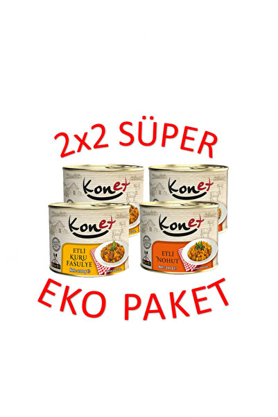 KONET 2x2 Etli Nohut & Etli Kuru Fasuyle Konservesi 4x200 Gr