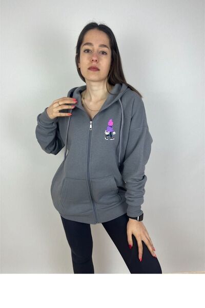 RASCHA Unisex Smoked Cartoon Printed Seasonal Thin Oversize Hooded Cardigan