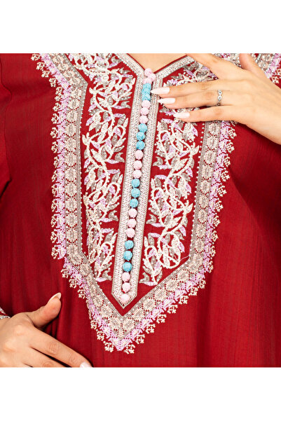 IKKXA Classic Solid Embroidery Front and Sleeves Jalabiya