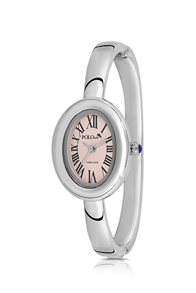 Polo Air ساعة يد نسائية بسوار بيضاوي بأرقام رومانية فضية اللون وردي اللون PL-...