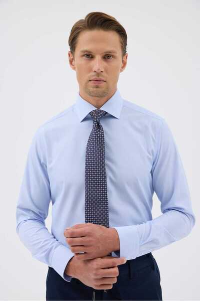 Paşahan Non-Iron Blue and White Striped 100% Cotton Comfort Fit Shirt