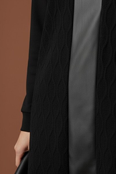 Puane Women's Leather Detailed Knitwear Tunic -10755Tun - Black