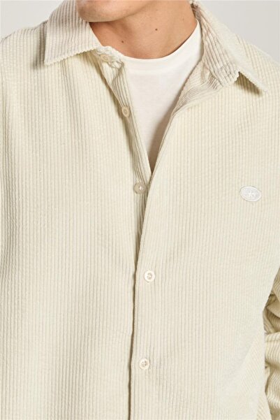 BARRELS AND OIL Men's star embroidered velvet shirt - ecru