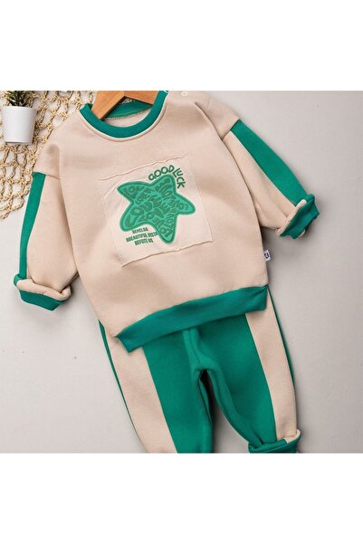 bebegen Baby Boy Ecru Green Good Luck Star Three-String Double Set