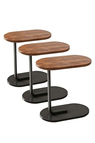 VOGMAX 3 Piece Height Adjustable C-Shaped Side Table - Black