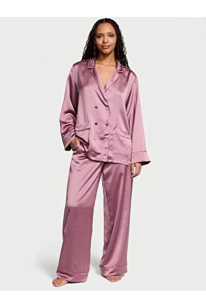 Victoria's Secret Lüks Saten Kruvaze Uzun Pijama Takımı