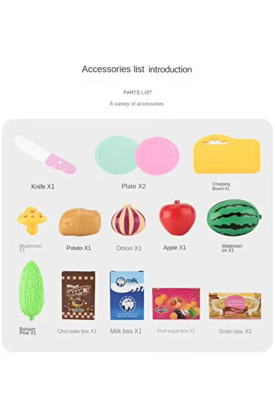 Generic Kids' shopping cart with food and accessories, suitable for role-playing games,pink