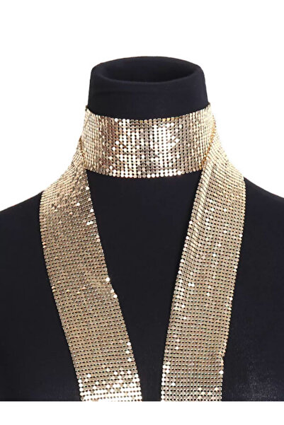 Veille Altın ve Gümüş Renkli Taşlı Işıltılı Choker Şal Kolye & Kadın Gece Kombinleri İçin Boyun Aksesuarı