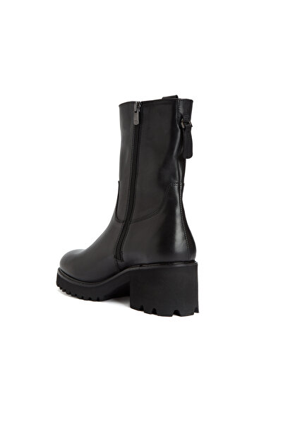 Dıvarese Siyah Fermuarlı Kadın Deri Bot