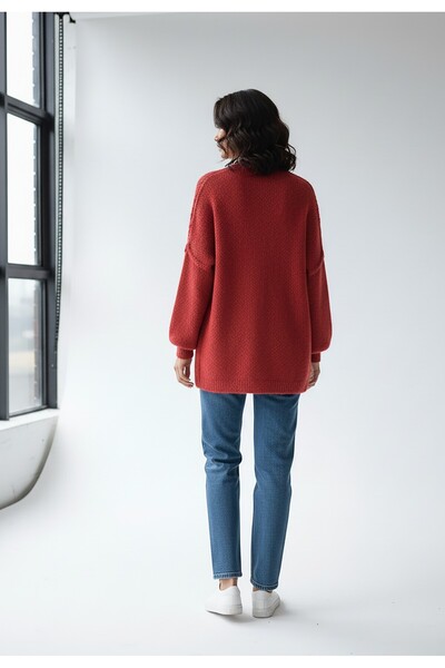 Figl Women's light and long cardigan - Red cardigan with Printed M1264 size XL