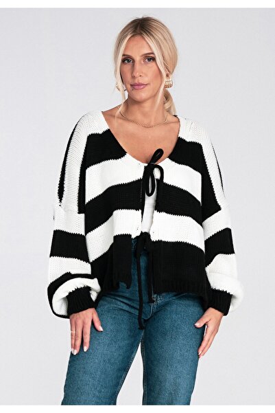Figl Women's striped sweater - Knitted sweater - Black sweater M1244 size XL