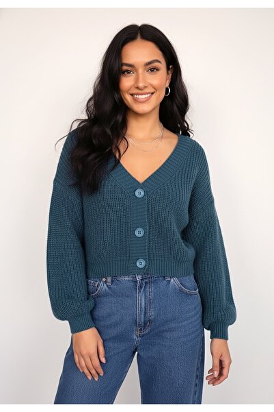Figl Cardigan with buttons - Warm cardigan - Blue cardigan M1263 size S
