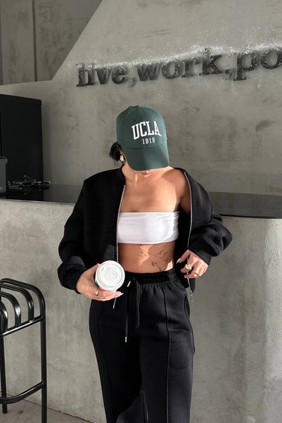 XXL BUTİK Women's Black Winter Pocket Tracksuit Set X-Nbhs001