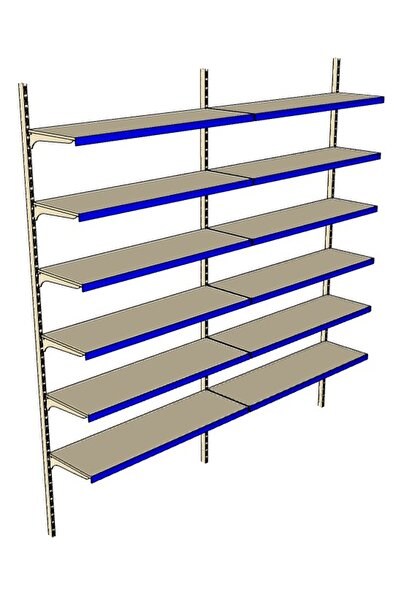 RafBurada 6 Katlı 2'li Market Rafı - Duvara Monte, Standart Market Rafı Kırmızı-30x75 cm