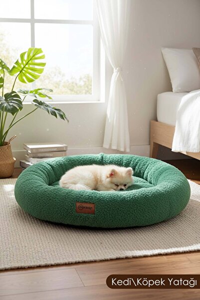 mordesign Teddy Kumaş, Simit Kedi Yatağı, Köpek Yatağı,Evcil Hayvan Minderi Fluffy Hug Serisi