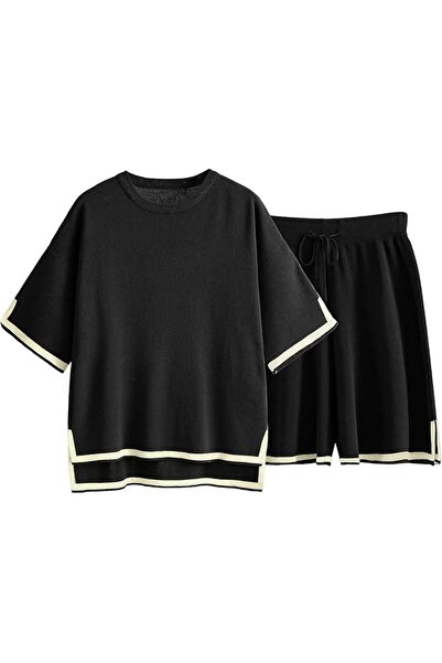 Arabest Womens Knit Pajamas Set, 2 Piece Sweater Sets Short Sleeve Pullover Tops Loungewear