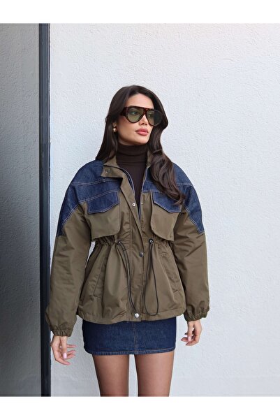 ESRAHELVACI Denim Paneled Waist Drawstring Coat