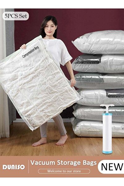 DOMEET 80*56 cm Vacuum Storage Bags-5 Compression Bags Pump Needed Reusable C...
