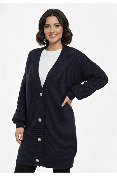 Figl Button cardigan - Oversized cardigan - Navy blue cardigan M1270 size L