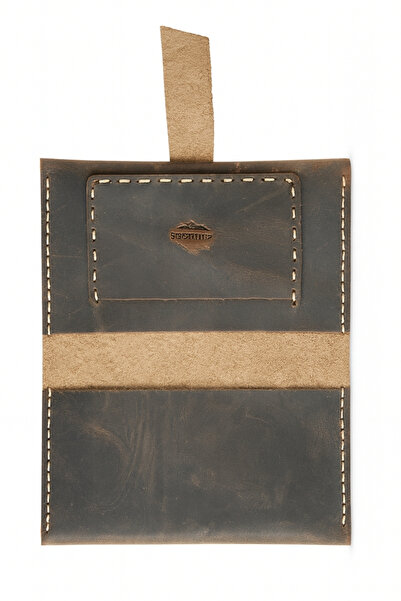 Colermi Hakiki Deri El Yapımı Tütün Kesesi – Fermuarsız, Şerit Kapaklı Model