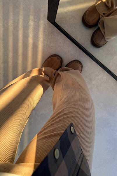 ELVAN TOLON Bitter Yellow Velvet Corded Fabric Trousers