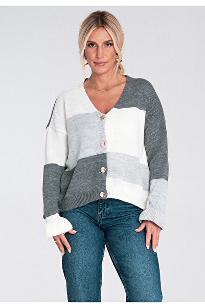 Figl Warm cardigan for women - Short cardigan for women - Gray cardigan M1245 size S
