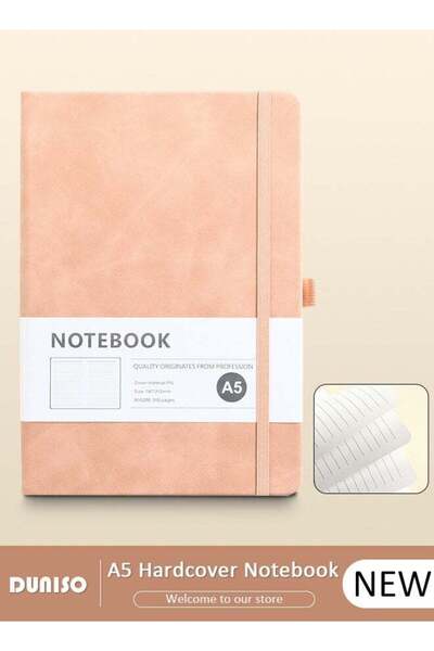 DOMEET دفاتر يوميات مسطرة، دفتر ملاحظات A5 مع شريط وعلامة مرجعية وحلقة قلم، ورق مسطر 80 جرامًا للمتر المربع، جلد بولي يوريثان كلاسيكي