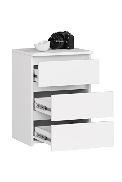 SERSIMO Bedside table with 3 drawers, 16 mm laminated chipboard, 40x35x57 cm, white