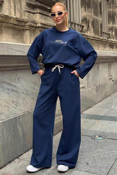 VAGGON Yazı Printed Casual Double Suit with Pocket Detail