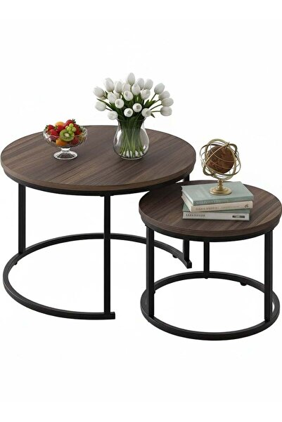 AGD Modern Nested Round Coffee Table Set of 2 with Solid Metal Frame