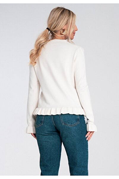 Figl Women's short sweater - Cardigan with decorative buttons - White Ecru sweater M1247 size S