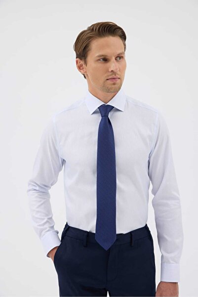 Paşahan Non-Iron Light Blue Striped 100% Cotton Comfort Fit Shirt