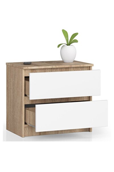 SERSIMO Chest of drawers with 2 drawers made of 16 mm laminated chipboard, 60x40x55 cm, sonoma oak and white
