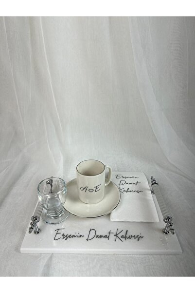 MERALP 8 Piece Engagement Tray, Groom's Coffee Tray, 2-Piece Antique Silver Metal Profile Handle