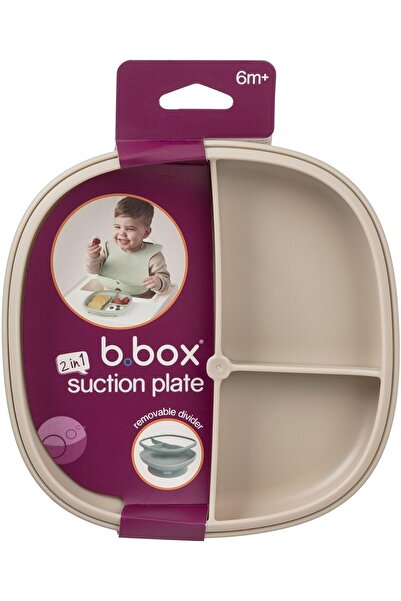 b.box 2-in-1 Suction Plate (Latte) - Removable Divider, Dishwasher Safe, from 6m+