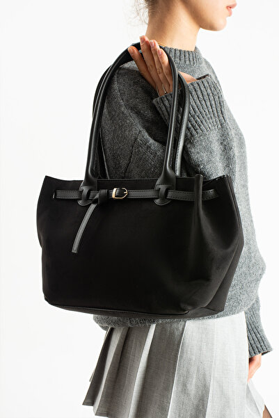 Adox Çanta FLORYN MODEL ЖІНОЧА СУМКА З ЧОРНОГО ЗАМШУ З РУКОЯТКОЮ І ПЛЕЧАМИ