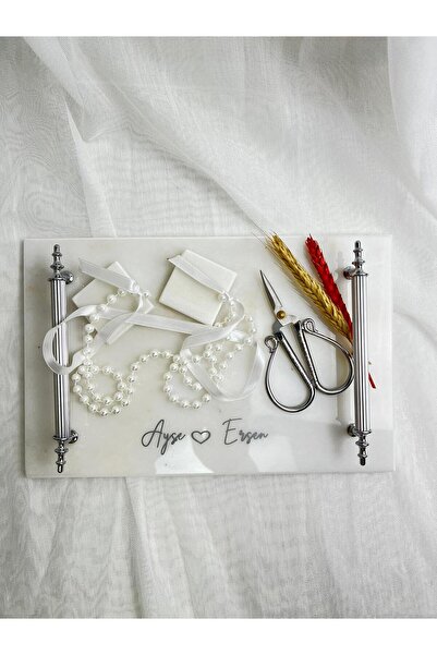 MERALP 8 Piece Engagement Tray, Groom's Coffee Tray, 2-Piece Antique Silver Metal Profile Handle