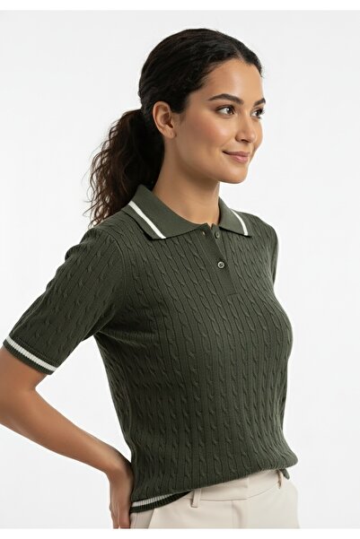 Figl Women's polo shirt - Sweater with collar - Green sweater M1268 size S