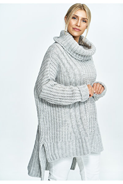 Figl Beautiful, Oversized, knitted sweater with braids - Gray M892, universal size