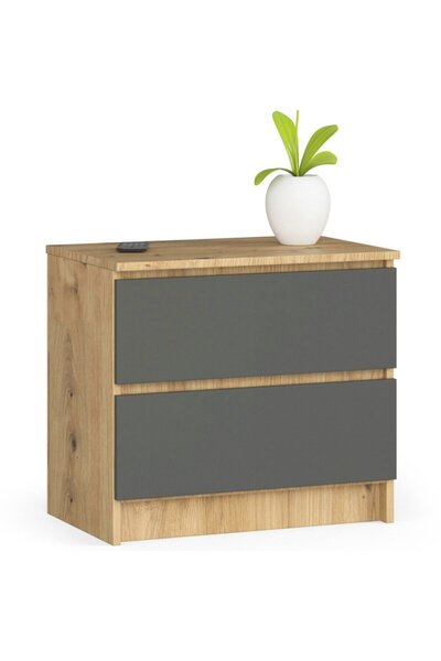 SERSIMO Chest of drawers with 2 drawers made of 16 mm laminated chipboard, 60x40x55 cm, artisan oak gray