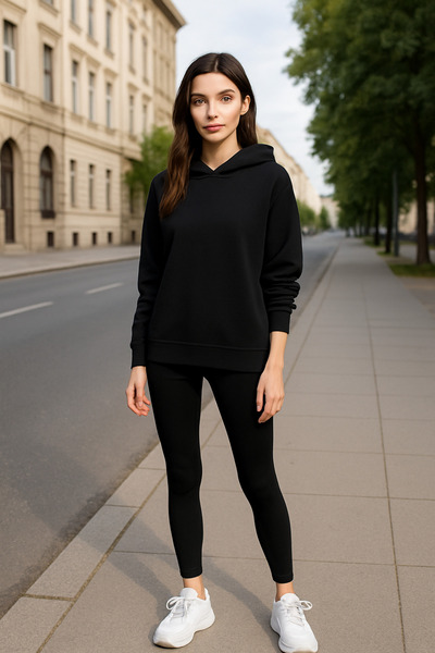 SVART WEAR Тайц-худі Комбінезон Жіночий Чорний Стягуючий легінси + Оверсайз худі Комплект