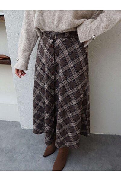 ESRAHELVACI Plaid Pattern Front Buttoned Skirt