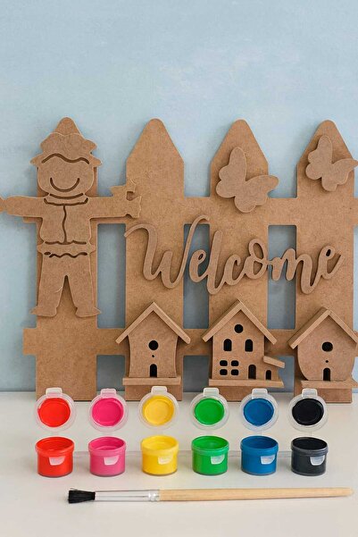 Minia Kapı Süsü Ahşap Kendin Boyama Kiti (boya + fırça)