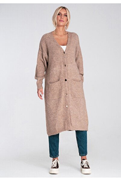 Figl Long cardigan for women - Cardigan with buttons - Brown cardigan M1237 size XL