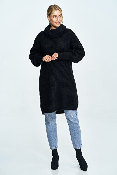 Figl Women's Oversized Long Turtleneck Sweater - Black M890 One Size Fits All