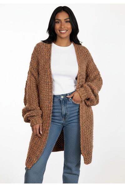 Figl Chunky knitted cardigan - Scarf cardigan - Orange sweater M1277 size XL