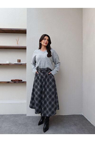 ESRAHELVACI Plaid Pattern Front Buttoned Skirt