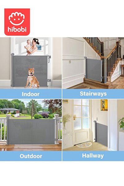 hibobi Retractable Safety Gate 150×86cm, No Bottom Bar, One-Hand Operation with Lock, For Stairs & Hallways