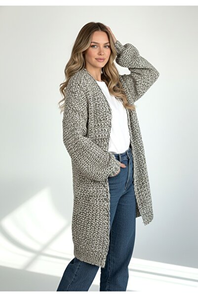 Figl Chunky knit cardigan - Wrap cardigan - Gray sweater M1277 size L